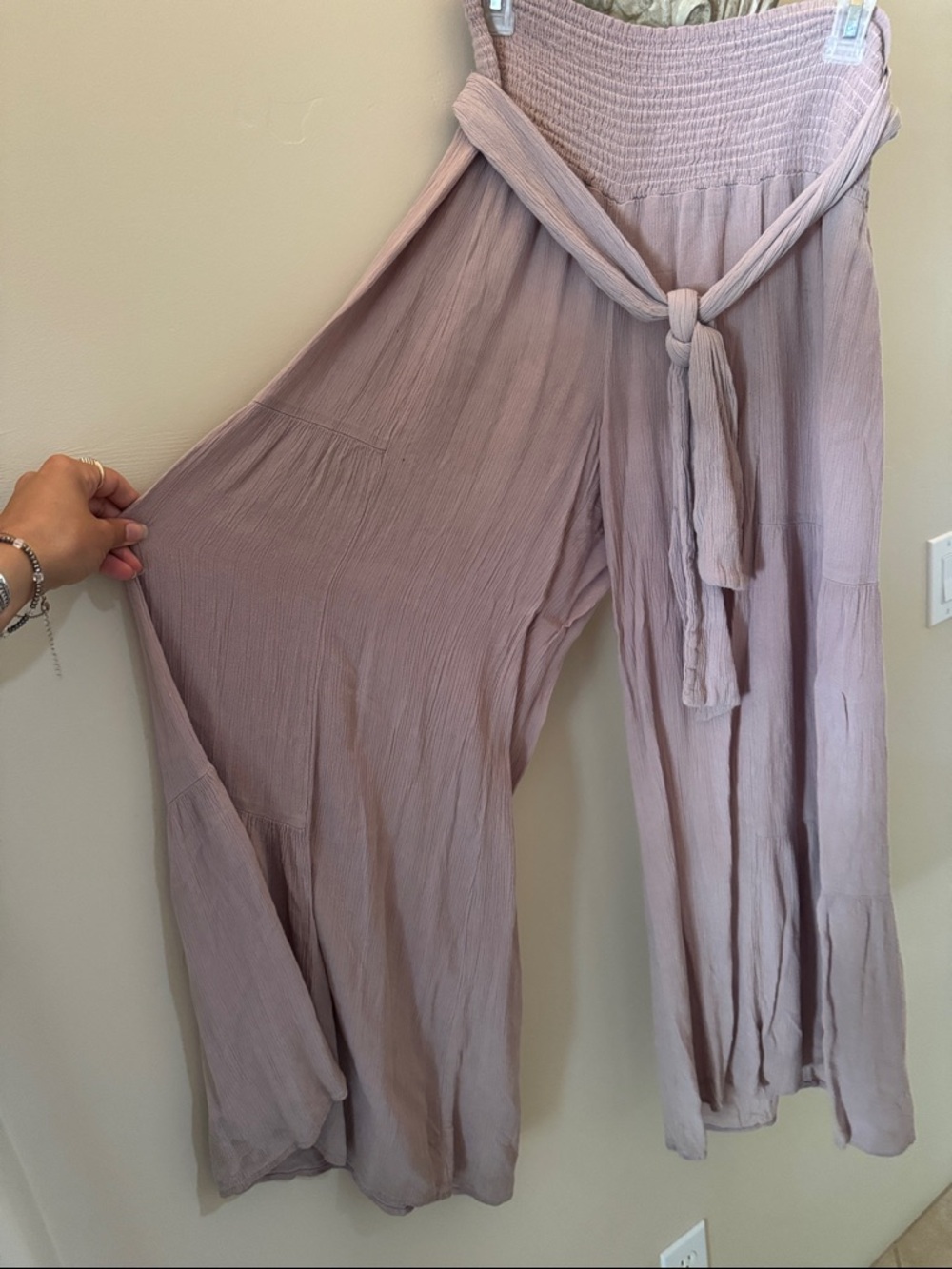 Final Touch Smocked-Waist Wide Leg Pants in Mauve